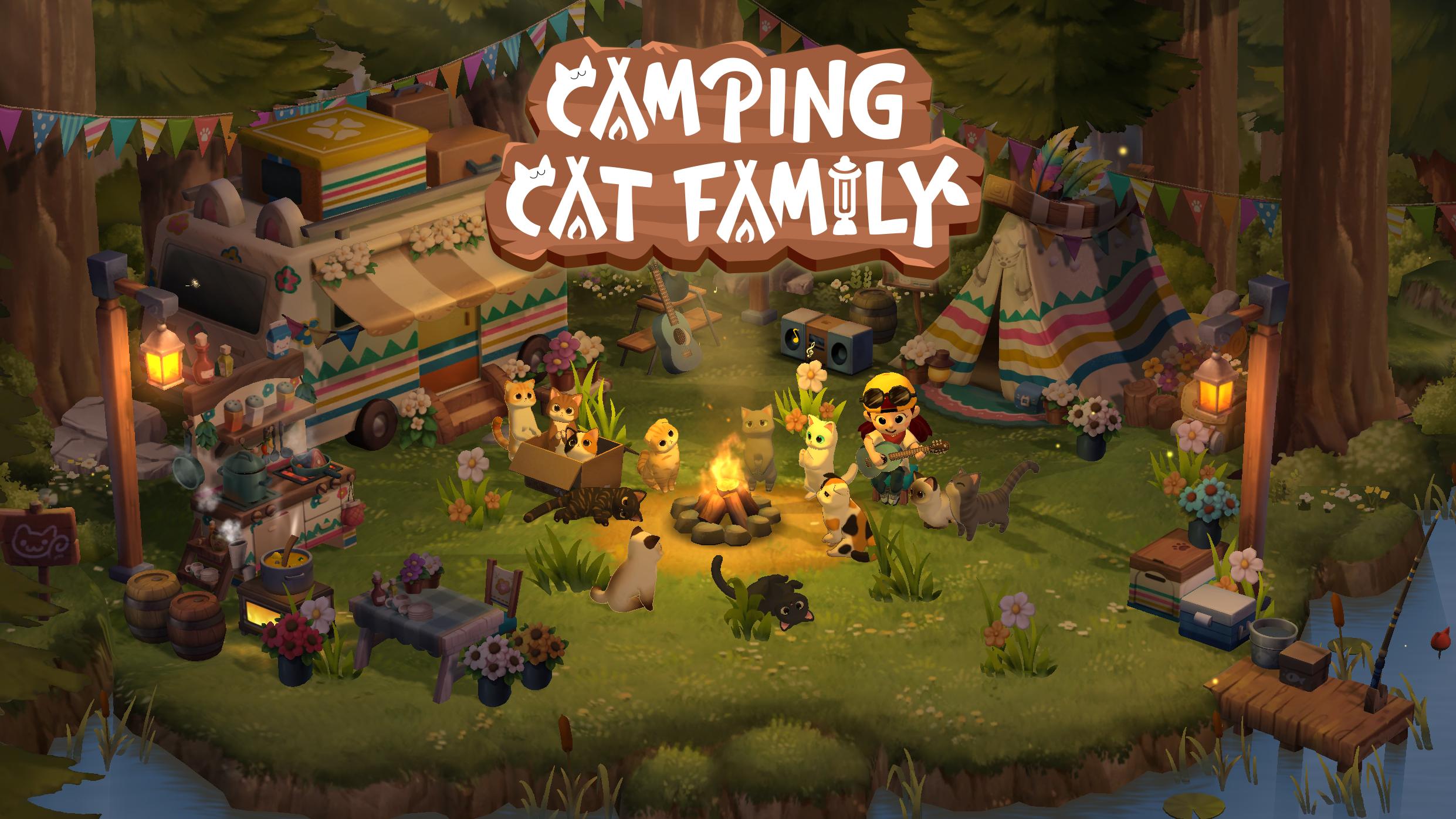 露营猫家族图片
